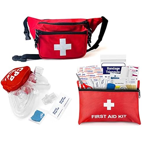 ASA TECHMED Lifeguard First Aid Kit - Includes Lifeguard Fanny Pack/Hip Pack, CPR Kit and 72-Piece First Aid Kit Red Cover