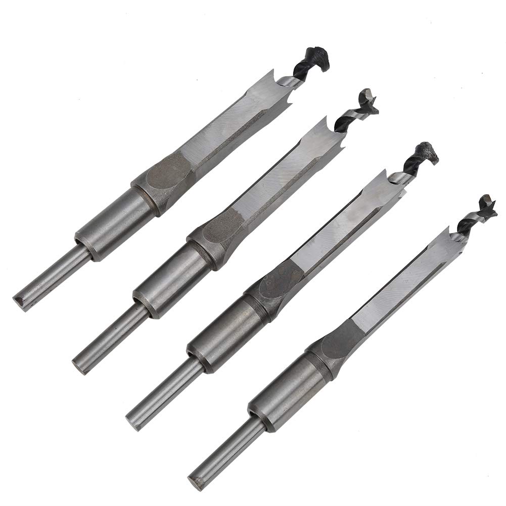 Juego de 4 brocas cuadradas para carpintería, brocas de acero para agujeros cuadrados con ranuras de drenaje de virutas, adecuadas para:
