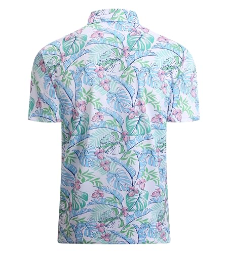 Alex Vando Mens Hawaiian Golf Shirt Moisture Wicking Digital Print Golf Shirts for Men