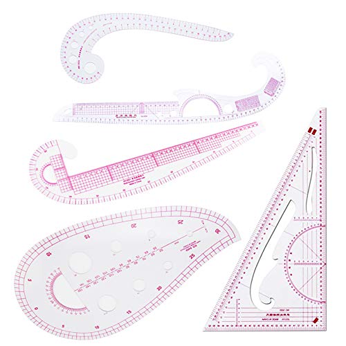 yeacher 5 PCS Régua Métrica Francesa Roupas Régua da Moda Réguas de Graduação em Forma de Curva Ferramentas de Costura para Costurar Projeto de Padrão de Costura DIY Roupas Molde de Desenho Dobrável
