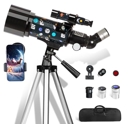 Telescope for Kids Adults Astronomy Beginners Over 8 Years Old, 70mm Aperture Astronomical Refractor Telescopes with Phone Adapter & Wireless Remote, Astronomy Space for Christmas Birthday