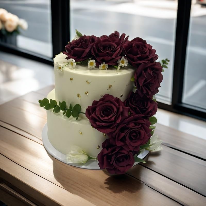 Fake Flower Heads for Craft,3.8" Wine Red Rose Artificial Flowers,36 Pcs Silk Rose Wedding Decoration Party Home Decor,DIY Crafts (Burgundy, 3.8) - Image 5