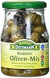 Feinkost Dittmann Kräuter Oliven Mix, Trocken eingelegt mit und ohne Steine Glas, 3er Pack (3 x 200 g)