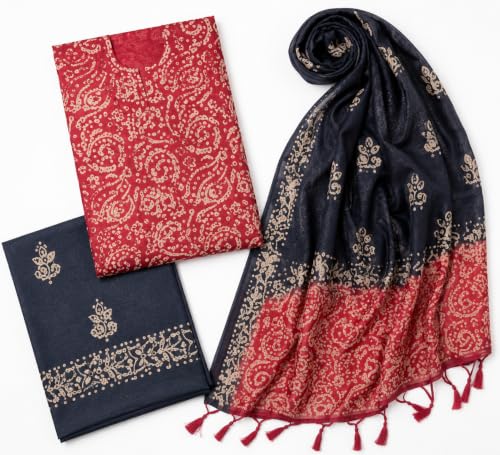 Image of HAIDER ALI AND SONS Women's Cotton Silk Batik Print Unstitched Salwar Suit Dress Material with Dupatta | Bhagalpuri Handloom Fabric | Casual, Office & Festival Wear