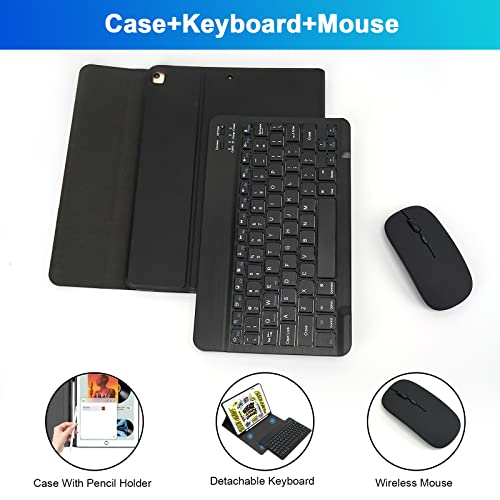 Image of SOPPY Bluetooth Keyboard Case with Mouse for iPad 9th Gen 2021, 8th Gen 2020, 7th Gen 2019 10.2 inch, Air 3 & Pro 10.5 inch, Detachable Wireless Keyboard, Slim Protective Cover, Rechargeable, Black