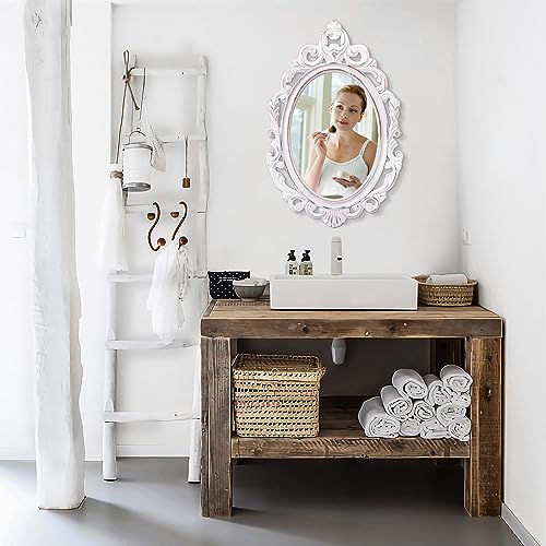 24" x 16" White Baroque Style Oval Wall Mirror - Image 6