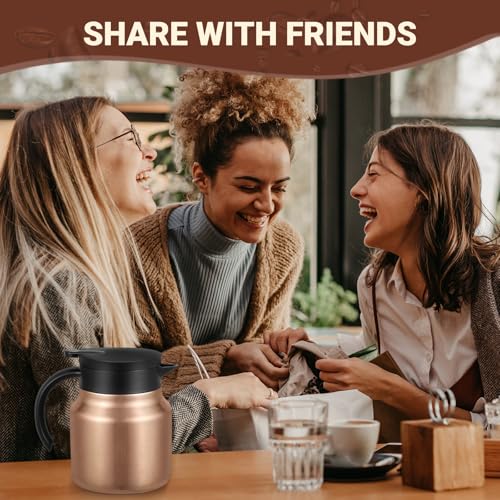 Image of Small Insulated Coffee Carafe, 27 oz, Keeps Hot for 12H, Copper | Thermal Carafe, One-Hand Pour, Leakproof Lid, Anti-Slip Base for Personal Use