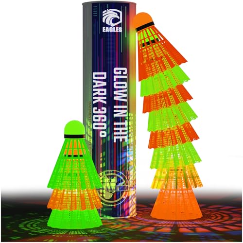 Image of EAGLES Glow in The Dark Badminton Shuttlecocks - 5 or 10 Pack Lighting Birdies, LED or 360 Glow Birdie Balls for Badminton Set Light Up Birdies