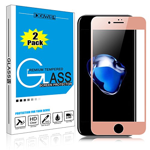DONWELL [2 Pack Rose Gold] Compatible for iPhone 8 Plus Screen Protector, Full Cover Tempered Glass Screen Protector Designed for iPhone 7/8 Plus 5.5 Inch
