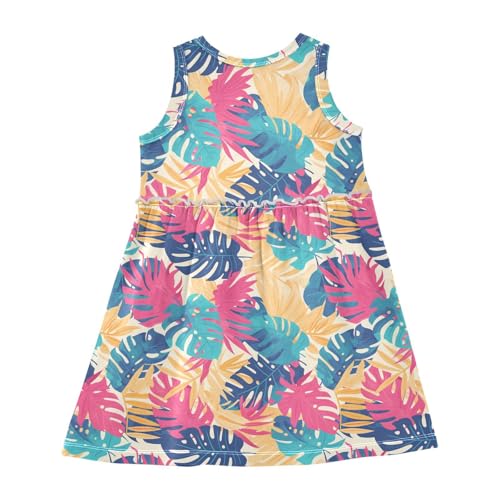 KLL Leaves Monstera Blots Girls' Tank Dresses Swing Jumper Skirt Comfy Outfits Crew Neck2