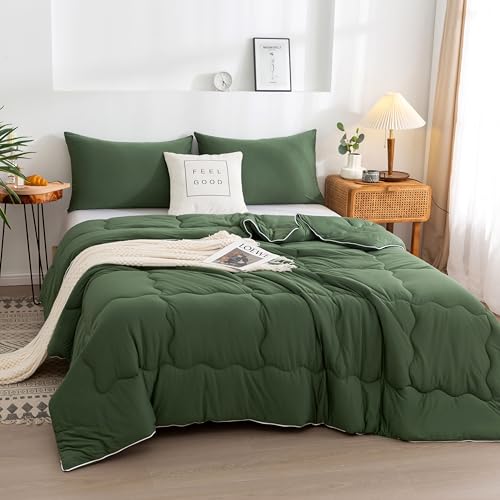 COTTEBED 3PCS Olive Green Comforter Set Queen Size...