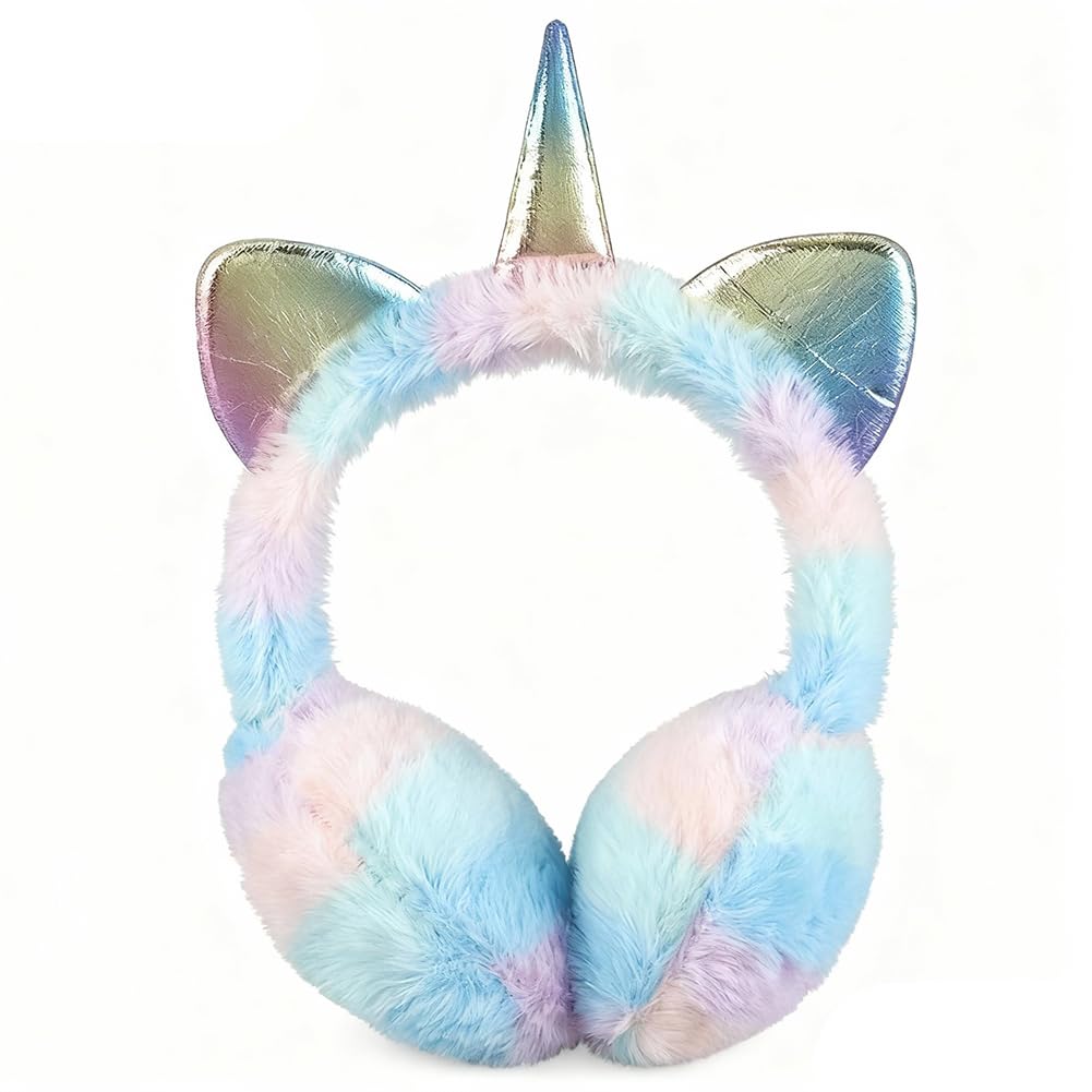 Yrpacfb Unisex Kids Blue Unicorn Winter Earmuffs For Kids, Kids Unicorn Earmuffs, Portable Soft Plush Ear Warmers For Women Kids Girls