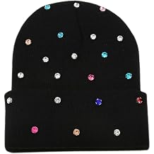Colorful Rhinestone Beanie Hat, Knitted Hat Cable Skull Ski Cap Warm Stocking Cuffed for Unisex Winter Spring