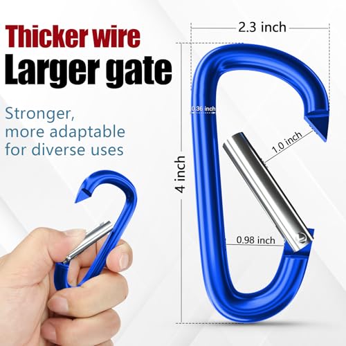 Image of sprookber 4 inch & 5 inch Extra Large Aluminum Carabiner D Ring, Caribeener Clips, Spring Snap Hook for Keychain Clip, Set of 4