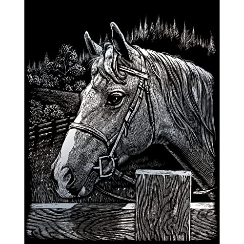 Pracht Creatives Hobby Royal & Langnickel - Kratzbilder Set Haustiere, Silber, 6 Bilder, Pferd, Hundewelpen und Co, Kratzbilder für Kinder und Erwachsene, mit 2 Kratzstiften und Vorlagen