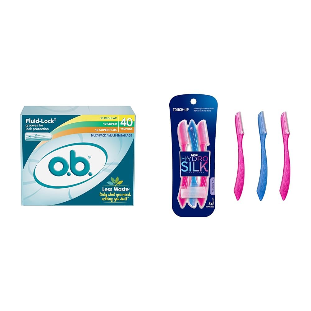 o.b.Tampons 40ct and Schick Hydro Silk Dermaplaning Tools | Tampons Multipack and Facial Razor Kit