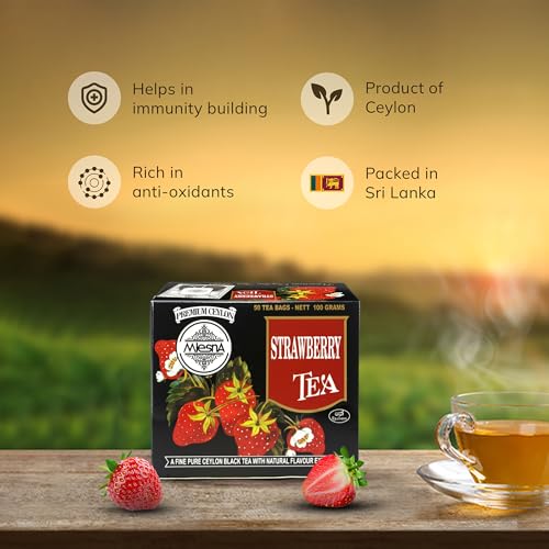 Image of Mlesna Strawberry Black Tea 100g | 50 Foil-Wrapped Tea Bags | Pure Ceylon Black Tea | Rich in Antioxidants | Imported from Sri Lanka