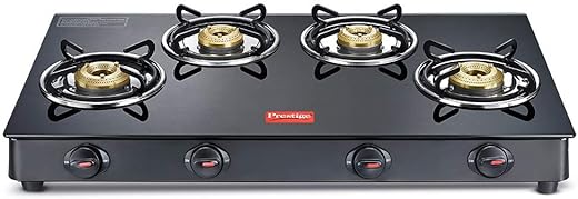4. Prestige Magic 4 Burner Gas Stove- GTMC 04 L, Black Colour, Glass, Manual