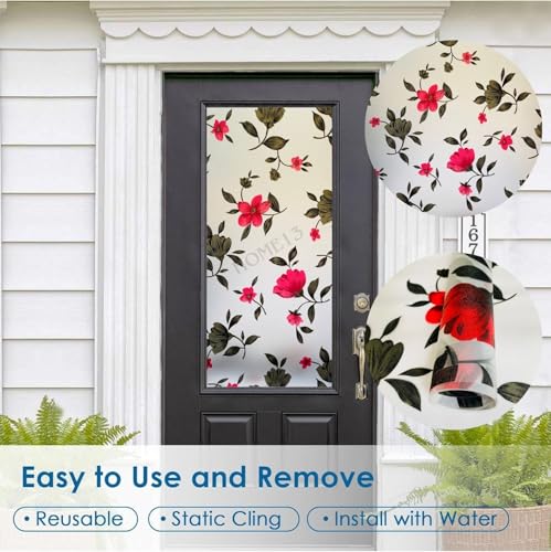 Image of HOME13 Frosted Glass Film Window Privacy Film Static Cling Decoartive Frosted Window Film Heat Control Frosted Glass Sticker for Home & Office (24 x 96 Inch, Daisy Flower Pattern)