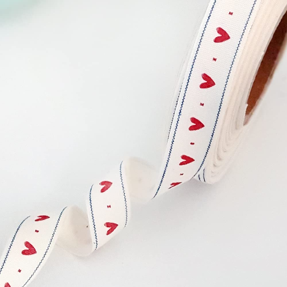 Bimotif Pamuk şerit, kalp, 1.5 cm 5 metre