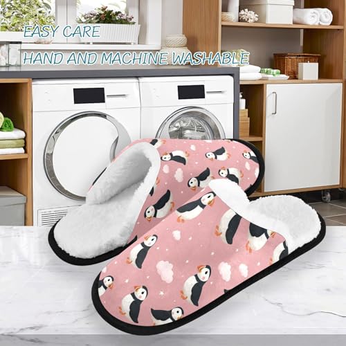Cartoon Pink Star Puffins Slippers For Women Men Soft Memory Foam Non-Slip Animal Winter Indoor House Shoes Travel Slipper3