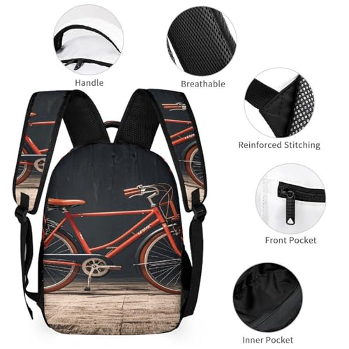 3Pcs Backpack Sets Cruiser Bike Print Travel Daypack 3 in 1 Lightweight Backpack Set with Lunch Bag And Cosmetic Bag3