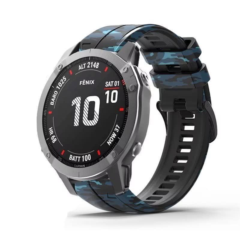 Silicone Band Compatible for Garmin fenix 7/7x/fenix 6 gps/6x gps/fenix 5/5x puls Smartwatch Band Camo/Camouflage Sport Replacement Wristband Strap