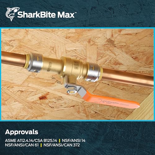 Image of SharkBite Max 1 x 1 Inch Push-to-Connect Slip Ball Valve, Brass Plumbing Fitting, Copper, CPVC, UR24737