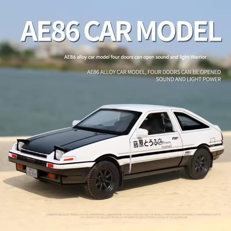 Minniq STORE Scale Exclusive Alloy Metal Pull Back Die-cast Car Model Mini Auto Toy for Kids Metal Model Toy Car with Sound and Light (1.32 Scale Toyo TA AE86-BLACK/WHITE) 4