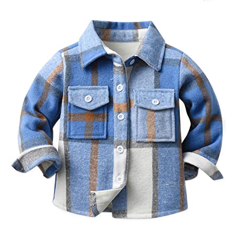 Kids Fall Winter Plaid Flannel Shirt Jacket Toddler Girls Boys Long Sleeve Button Down Cardigan Coat Casual Oversized Shacket