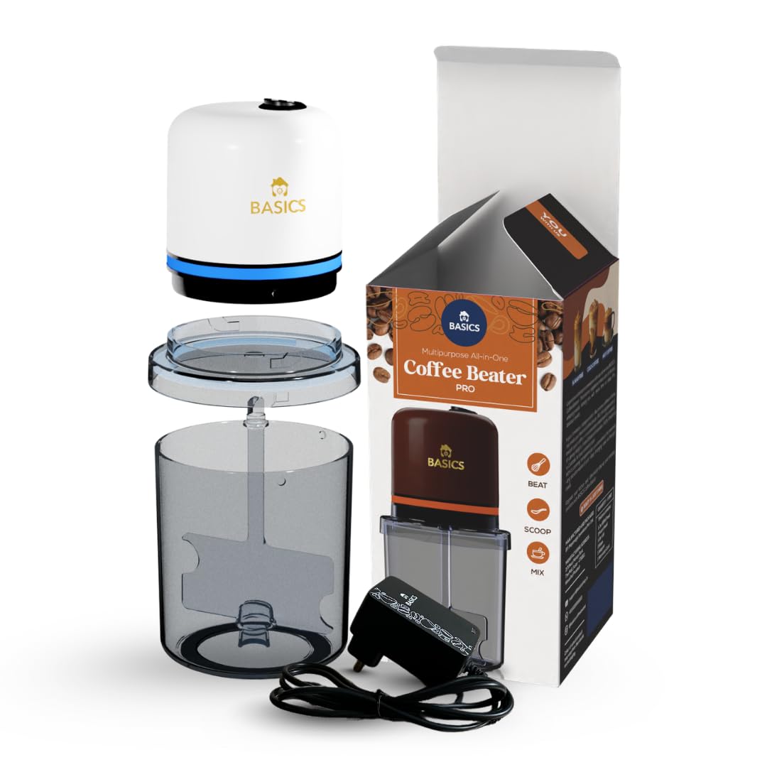 Basics Coffee Beater Pro-Automatic|Whipped Butter|Egg Beater|Pancake Mixer|Pakoda Batter,Electric 40 W,White