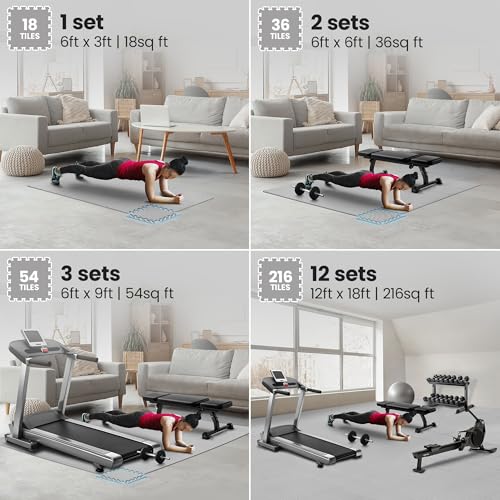 Image of bemaxx Gym Mats Set - 18 pcs EVA Interlocking Foam Floor Tiles (12.6 inchx12.6 inchx0.4 inch) 18sqft Protective Gym Flooring Sports Home Workout Exercise Mats Puzzle Garage Fitness Play-Room Pool Treadmill Bike
