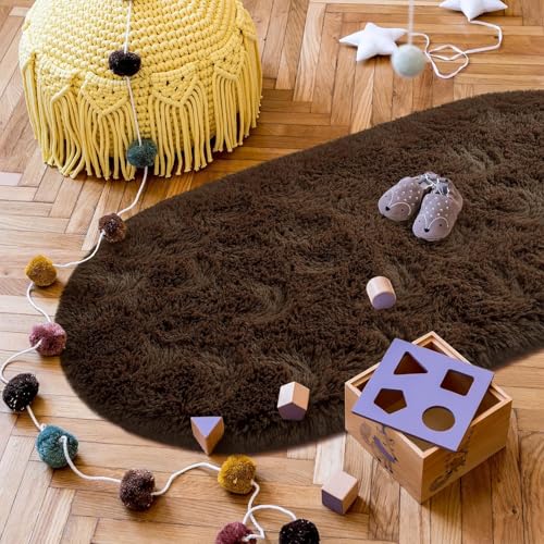 Image of Fluffy Silky Micro Fiber Polyster Carpet /Runner for Bedroom, Study Room, Playing Room, Guest Room ETC. 4x6 feet Feet, (Coffee)