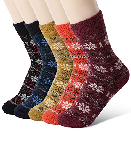 Diravo Womens Super Thick Soft Knit Wool Warm Winter Crew Socks Casual Socks Best Gift Ideas-5 Pack