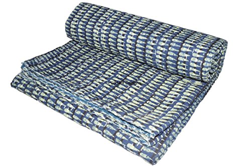V Vedant Designs Indian Handmade Cotton Queen Kantha Quilt Cotton Bedspread Throw Blanket Gudari(90x108 Inch)