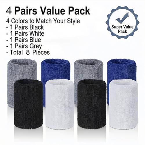 8 Pcs Wrist Sweat Bands for Men Women Sweat Bands Wristbands Basketball Tennis Wristbands Elastic Wrist Band for Wristband Sports for Basketball Tennis Football Running Outdoor Sports - Image 4