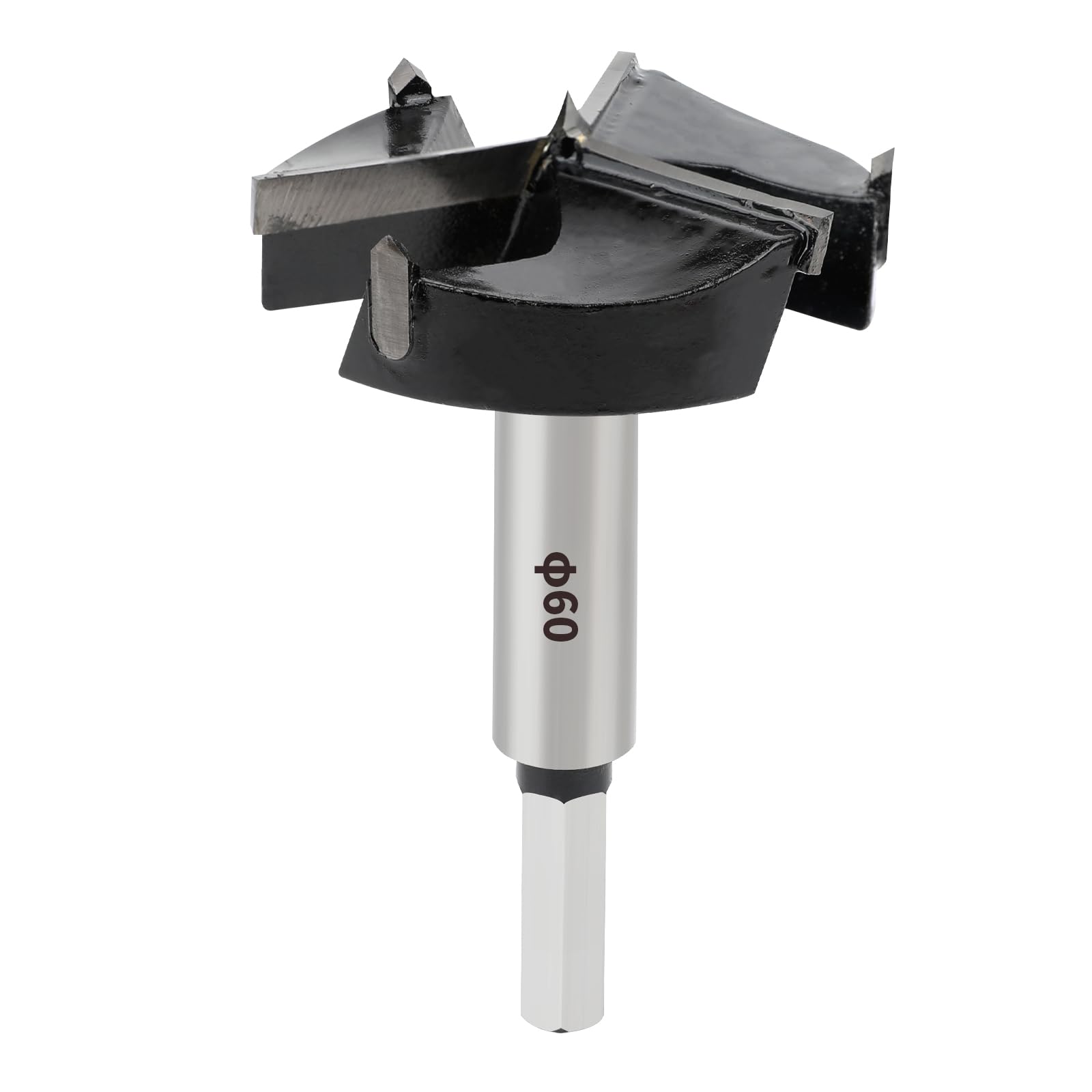 SUQIN Forstner Drill Bit 60mm Woodworking Hinge Cutter Hole Saw,Hexagonal HandleCarbide Wood Drill Bit Diameter 60mm, Length 90 mm