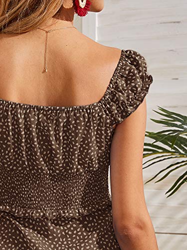 Image of Valphsio Womens Smocked Dress Ruffle Floral Tie Front Boho Short Dresses