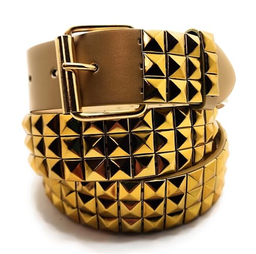 Gold Pyramid Studded Leather Belt Punk