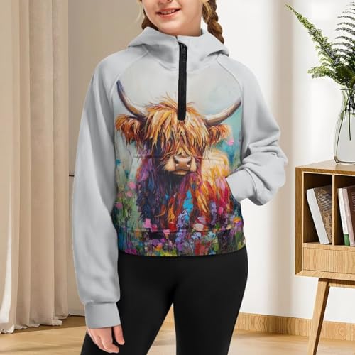 WELLFLYHOM Half Zip Sweatshirt for Girls 5-14T Graphic Athletic Hoodies Long Sleeve Raglan Crop Tops Fall Clothes4