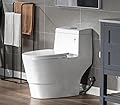 WOODBRIDGEE One Piece Toilet with Soft Closing Seat, Chair Height, 1.28 GPF Dual, Water Sensed, 1000 Gram MaP Flushing Score Toilet with Chorme Button, White,B0940-F-C