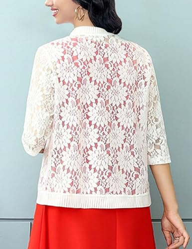 Image of Chevara Women's Casual Summer Lace Cardigan 3 /4 Sleeve Floral Crochet Cardigans Shrug Sweaters
