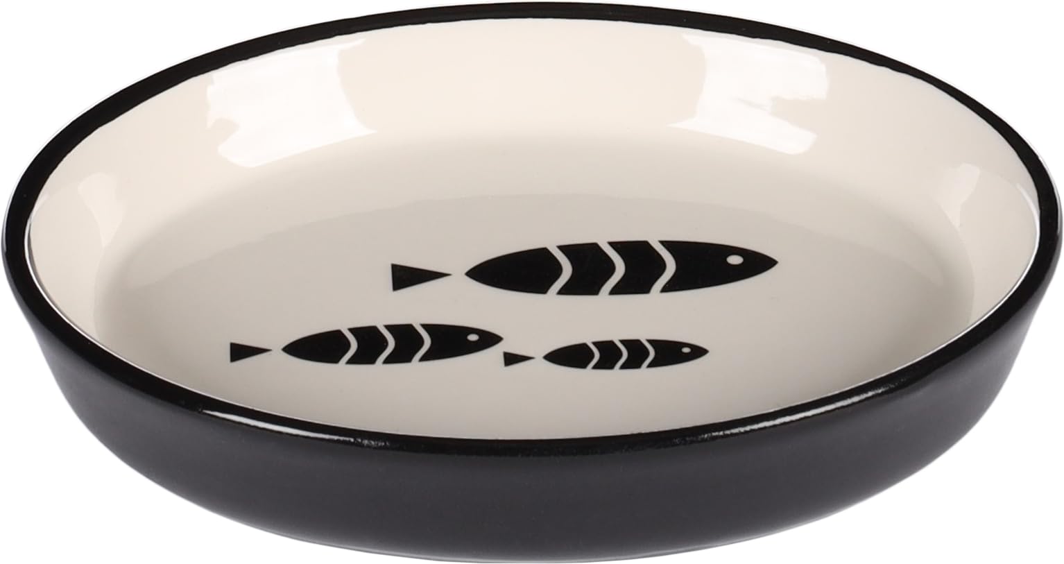 Flamingo FEEDING AND DRINKING BOWL CAT SARDI CERAMIC BLACK-WHITE OVAL 150ML 14x11,5x2,5CM
