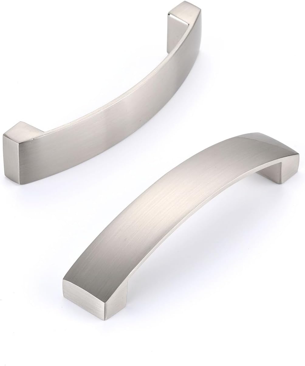 Pack of 6 Aluminium Furniture Handles, Kitchen Handles for Kitchen Cabinets, Furniture Handles with Screws, 96 mm, Hole Spacing, Satin Nickel