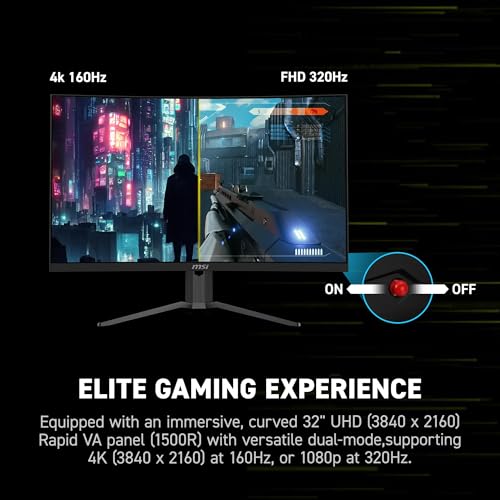 Image of msi MAG 321CUPDF 32-inch 3840 x 2160 (UHD) Gaming Monitor, 320Hz, AMD FreeSync Premium, HDMI, DisplayPort, VESA, Tilt, Height Adjustable, Speaker, 0.5ms, Black