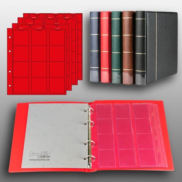 Prophila coin album with 4 Cases (red interleaves) for 110 coins red