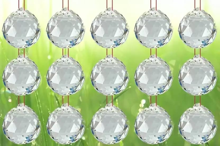 9tees Mart Vastoo Fengshui 15 Crystal Glass Hanging Balls, Sun Light Catcher for Good Luck Decorative Showpiece - 6 cm (Crystal, Glass, Clear, White)-image-34
