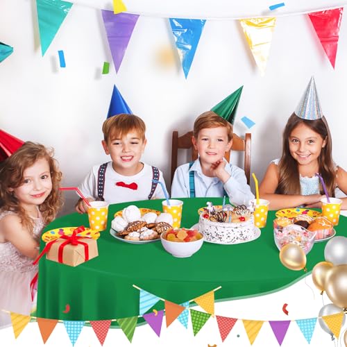 Image of Green 6 Pack Plastic Table Cloth 84 inch, Disposable Round Tablecloth Table Cover, Plastic Tablecloths for Parties