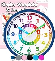 Honey's Heaven Wanduhr für Kinder - Lernuhr zum Lernen der Uhrzeit - analoge Kinderuhr ohne Tick Geräusche, mit lautlosem Uhrwerk - Kinderzimmer Deko für Jungen und Mädchen (Dunkelblau)