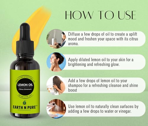 Image of Earth N Pure Lemon Essential Oil for Revitalizing Care for Face, Scalp & Skin | 250 ML
